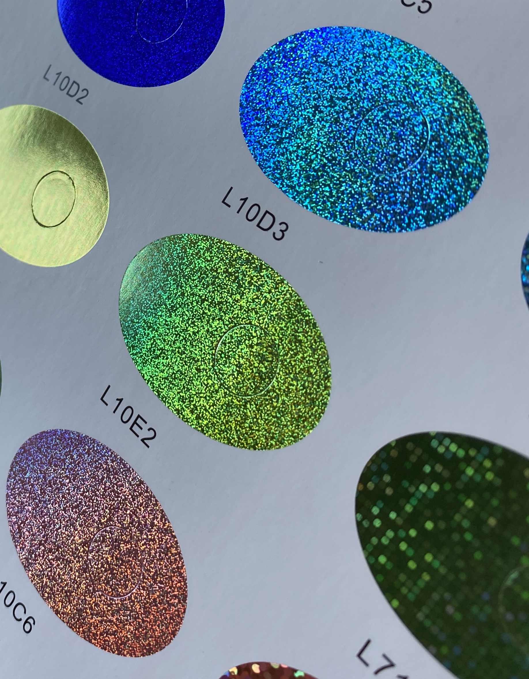 Holographic foil samples used for the Skull