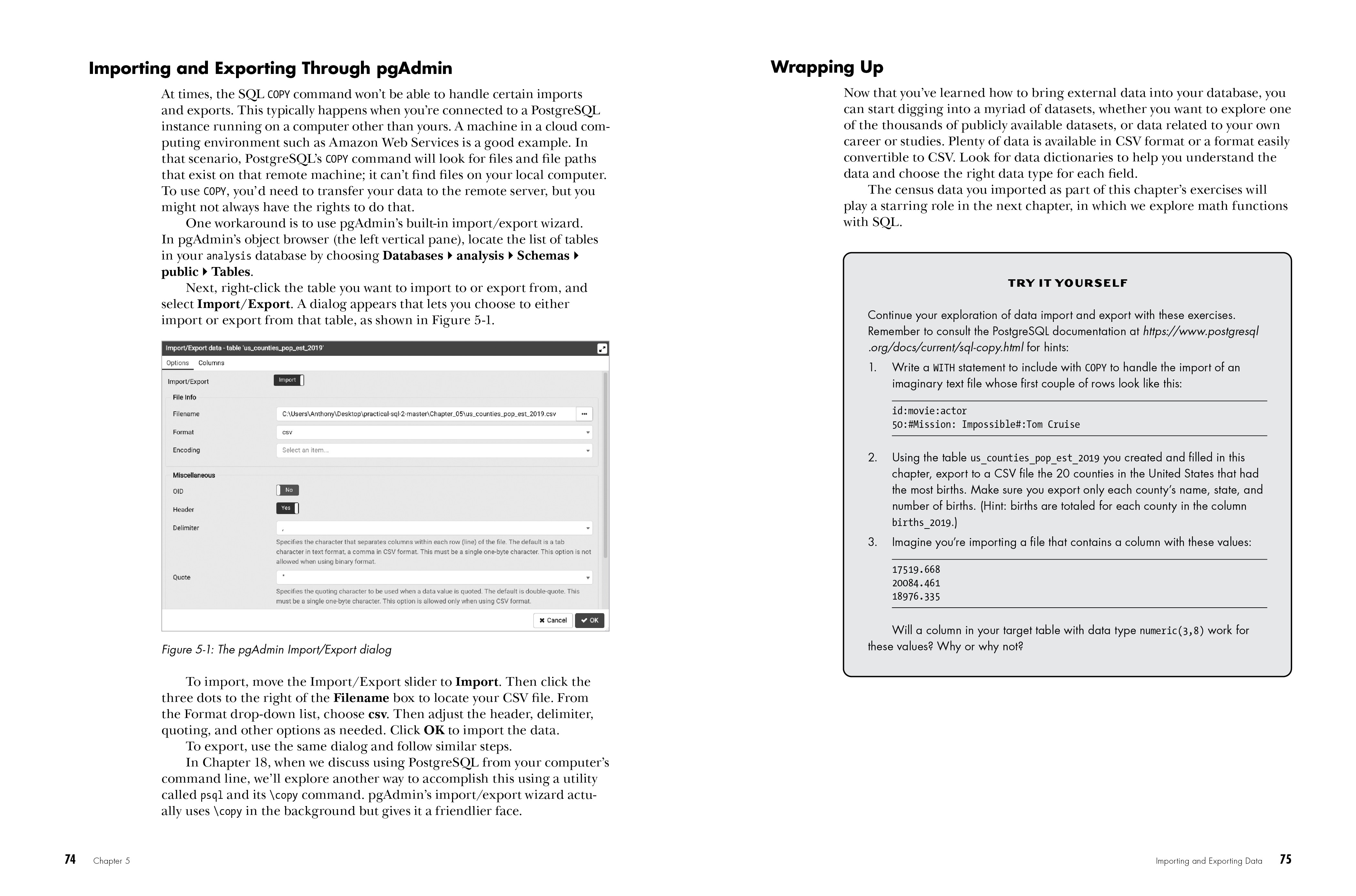 Practical SQL, 2nd Edition pages 74-75
