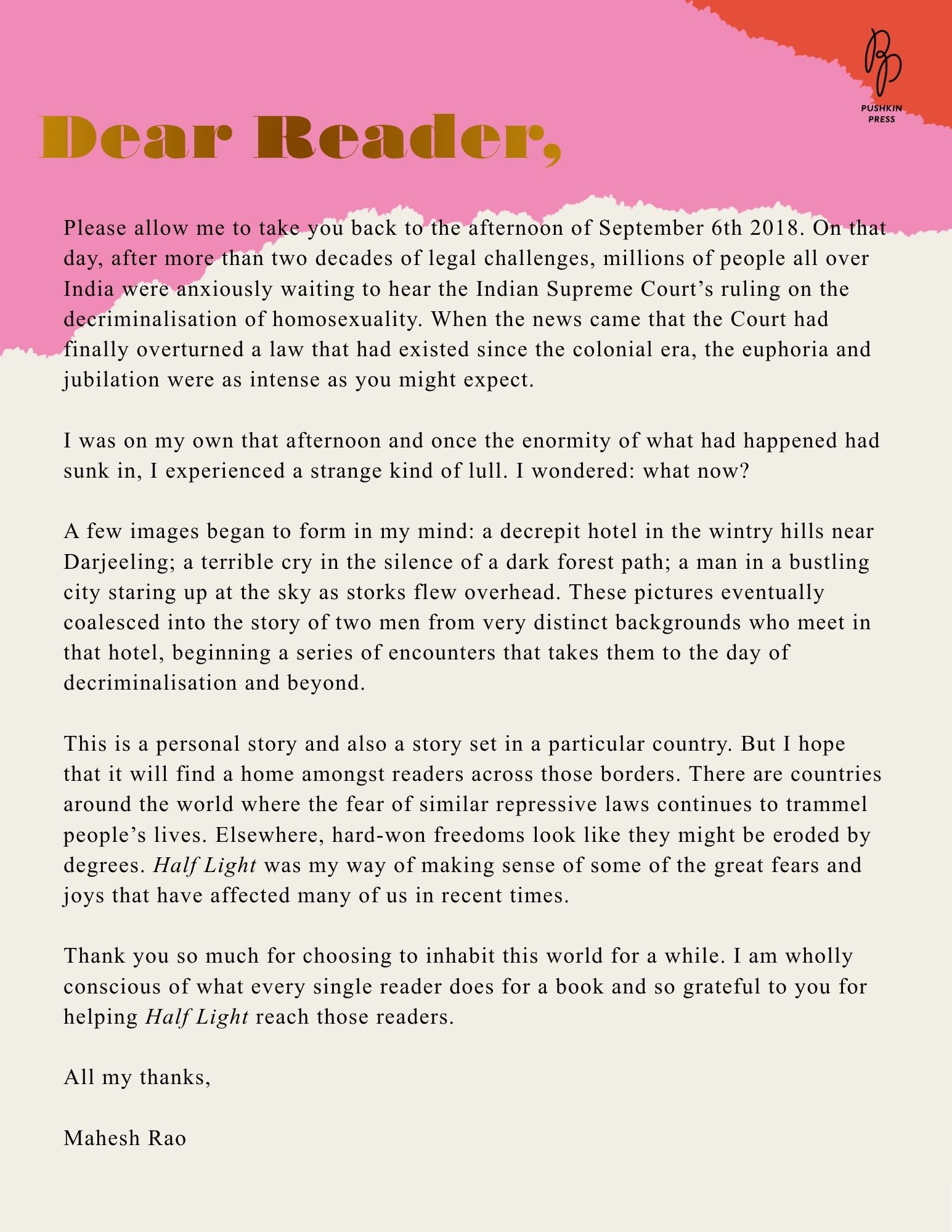 Dear Reader Letter